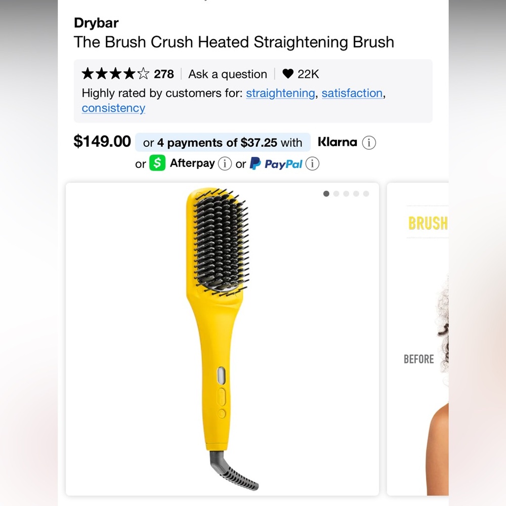 Drybar The Brush Crush Heated Straightening Brush - Yellow